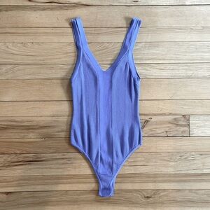 Lulus Ribbed Bodysuit Periwinkle Blue